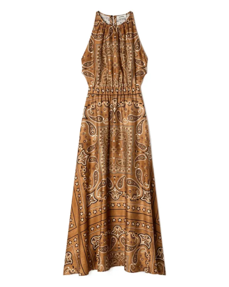 Sandro Paisley-Midikleid mit Schleifendetail - Braun Braun