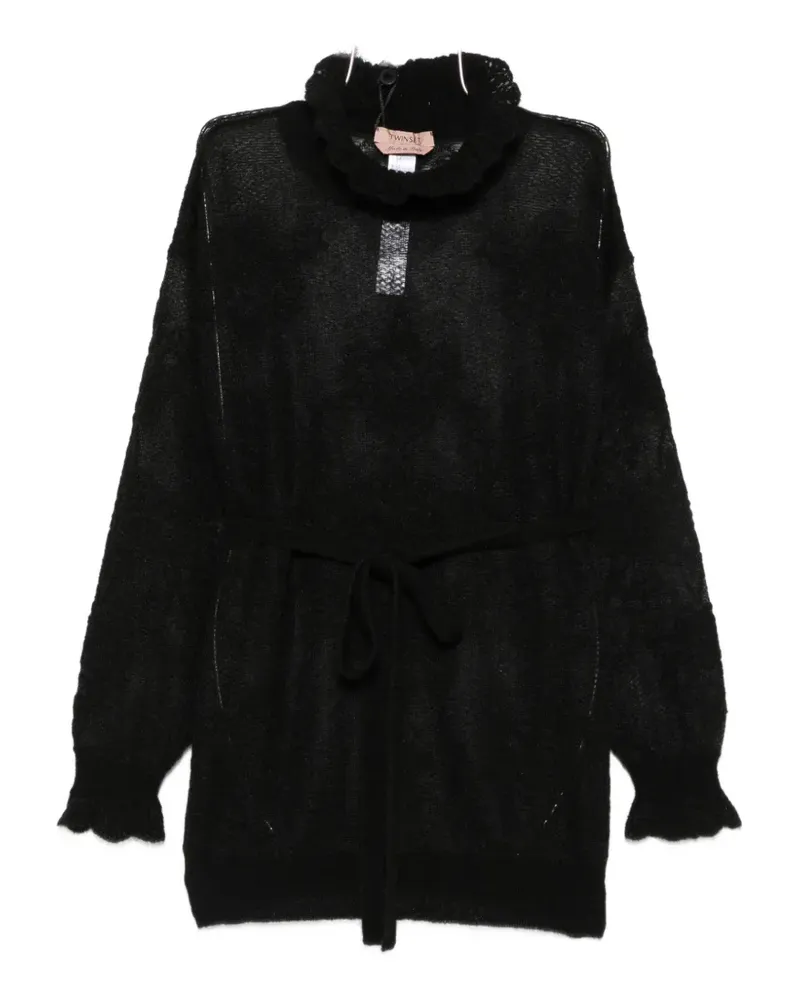 Twin-Set pointelle-knit belted sweater - Schwarz Schwarz