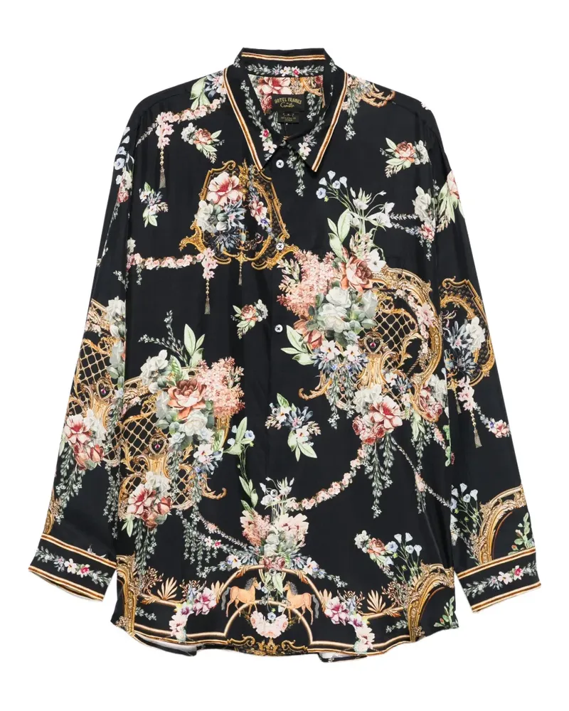 Camilla Rock mit barockem Print und Knöpfen - Schwarz Schwarz