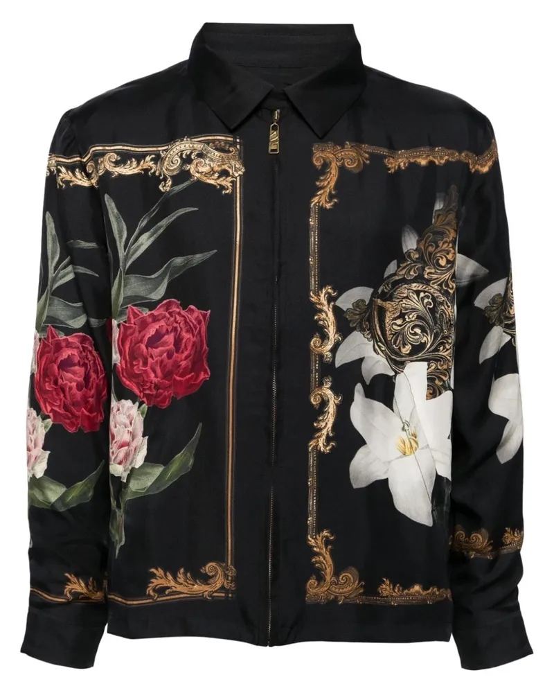 Camilla Seidenjacke mit Magic in the Manuscripts-Print - Schwarz Schwarz