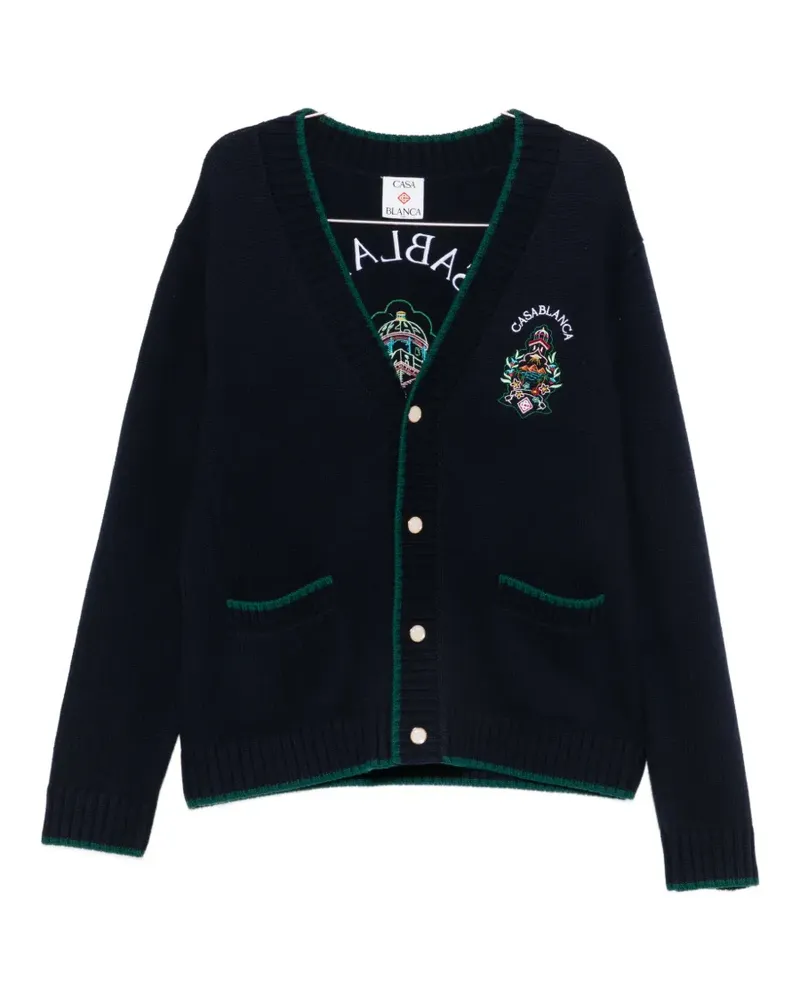 Casablanca Paris logo-embroidered V-neck cardigan - Blau Blau