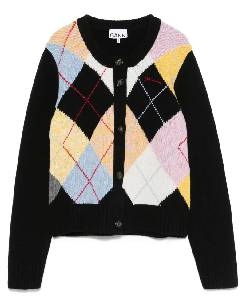 Ganni Cardigan mit Argyle-Muster - Schwarz Schwarz