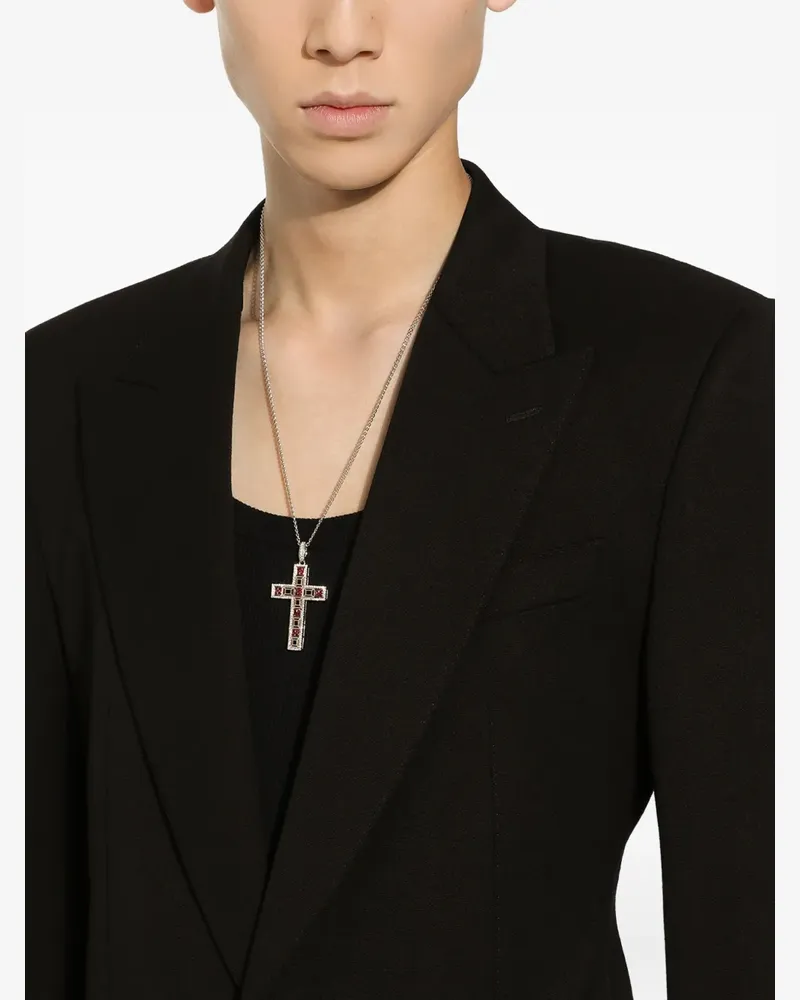Dolce & Gabbana 18kt Cross Weißgoldanhänger mit Rubin und Diamanten Weiß