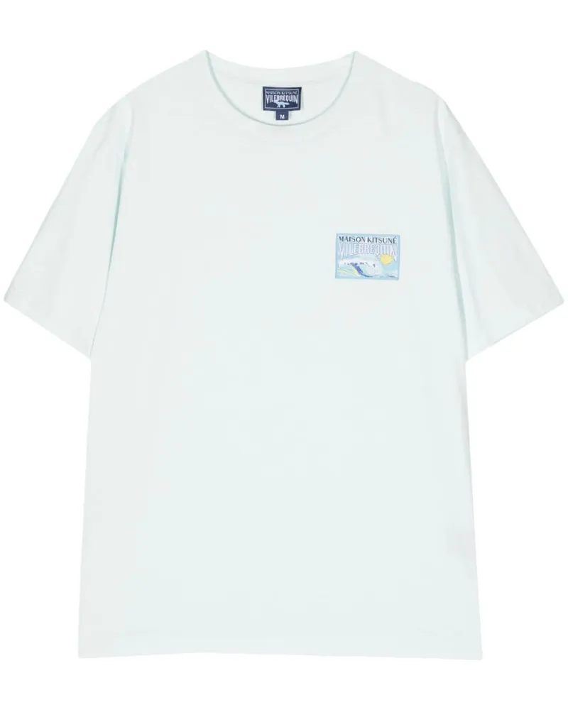 Kitsuné x Vilebrequin T-Shirt mit Wellen-Print Blau