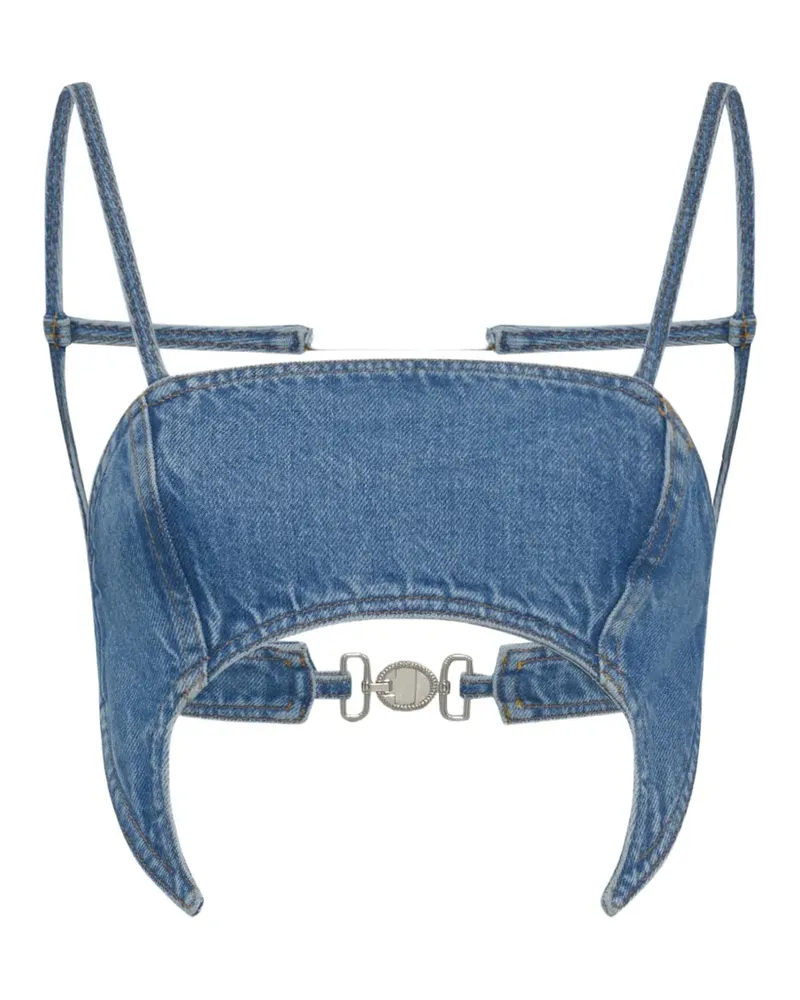 Marine Serre Moon cutout denim top - Blau Blau