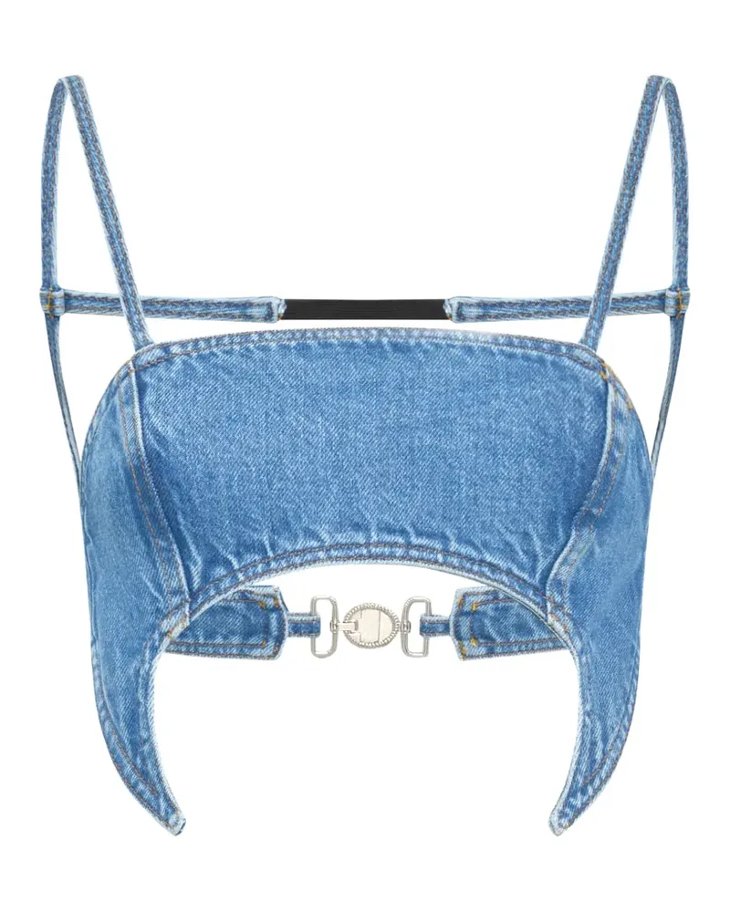 Marine Serre Moon cutout denim top - Blau Blau