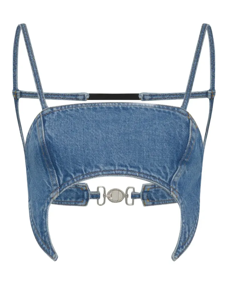 Marine Serre Moon cutout denim top - Blau Blau