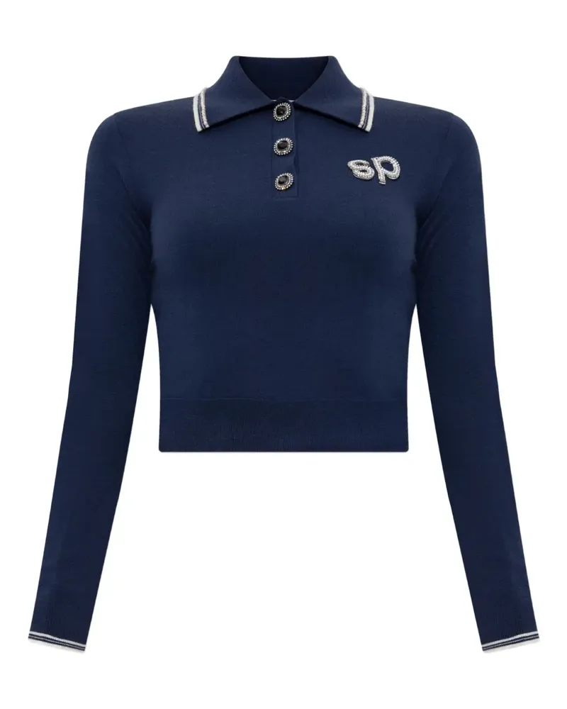 Self-Portrait Poloshirt aus Wolle - Blau Blau