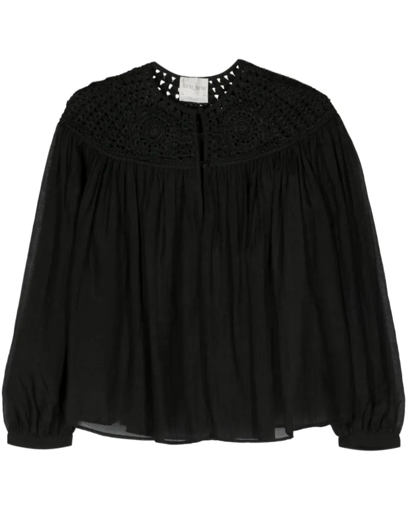 forte_forte Bluse mit gehäkelten Einsätzen - Schwarz Schwarz