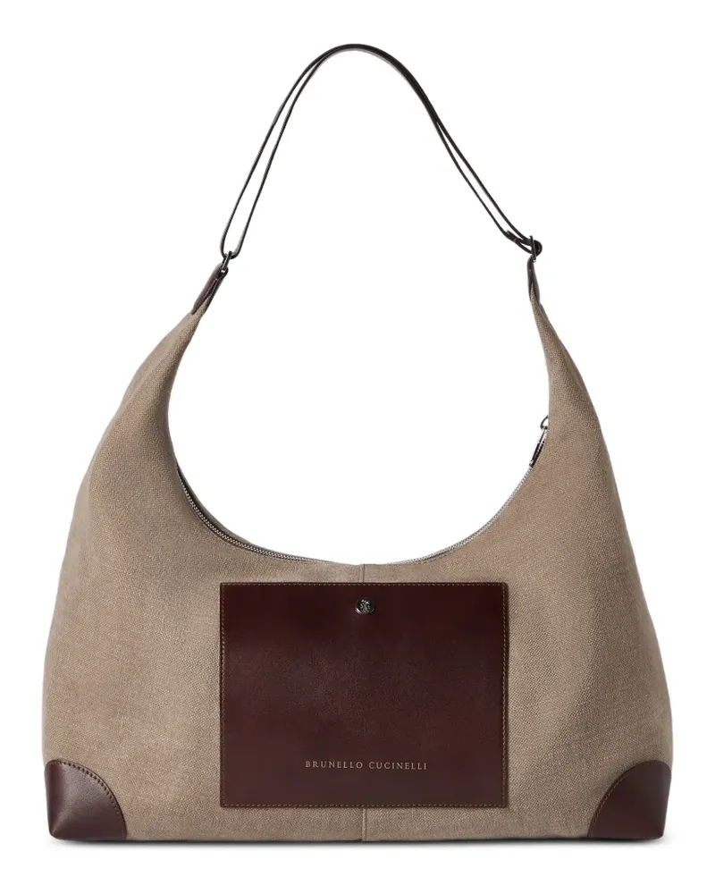 Brunello Cucinelli water-resistant canvas and burnished calfskin messenger bag - Braun Braun