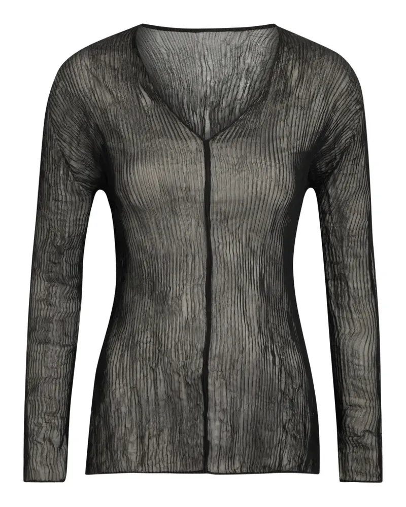 Issey Miyake plissé-effect V-neck top - Schwarz Schwarz