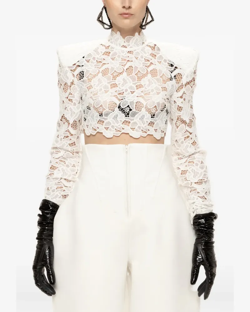 NISSA Cropped-Spitzentop mit strukturierten Schultern - Weiß Weiß