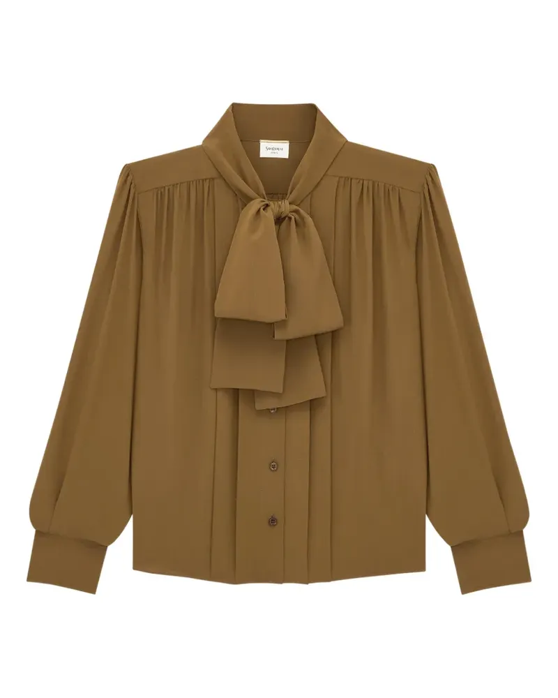 Saint Laurent Lavallière pussy-bow blouse - Braun Braun