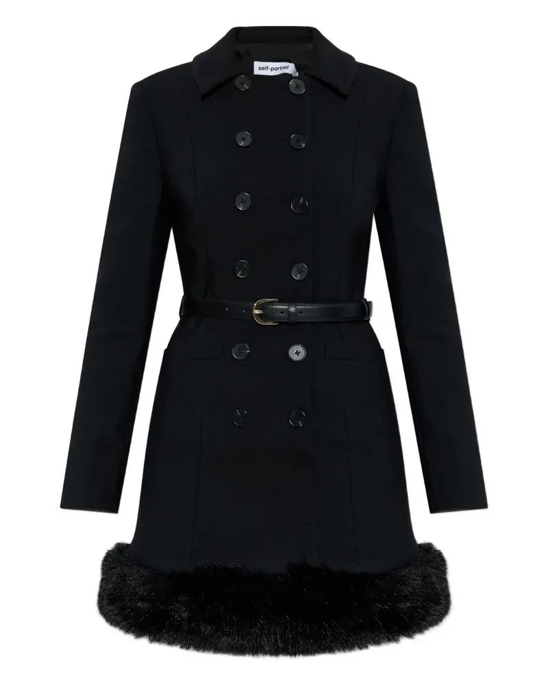 Self-Portrait Geknöpftes Minikleid aus Faux Fur - Schwarz Schwarz