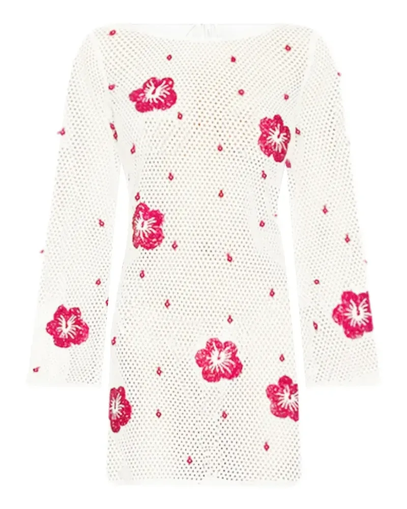 Leslie Amon flower beaded mini dress - Weiß Weiß