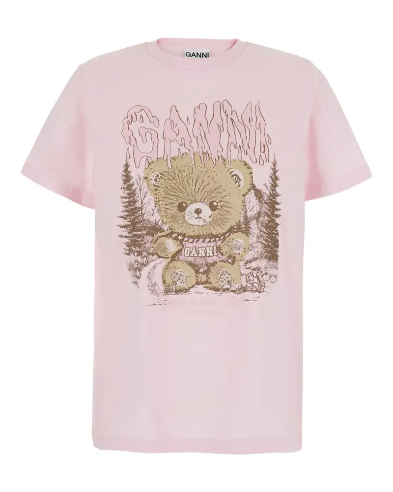 Ganni T-Shirt mit Bären-Print - Rosa Rosa