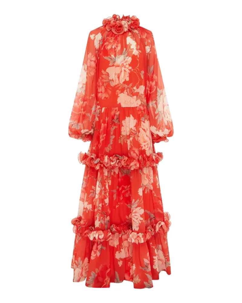 LEO LIN Angela ruffled floral maxi dress - Orange Orange