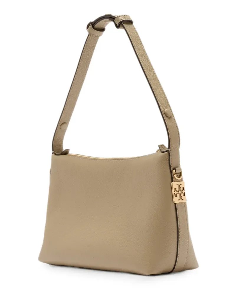 Tory Burch small Mellow logo-plaque pebbled shoulder bag - Nude Nude