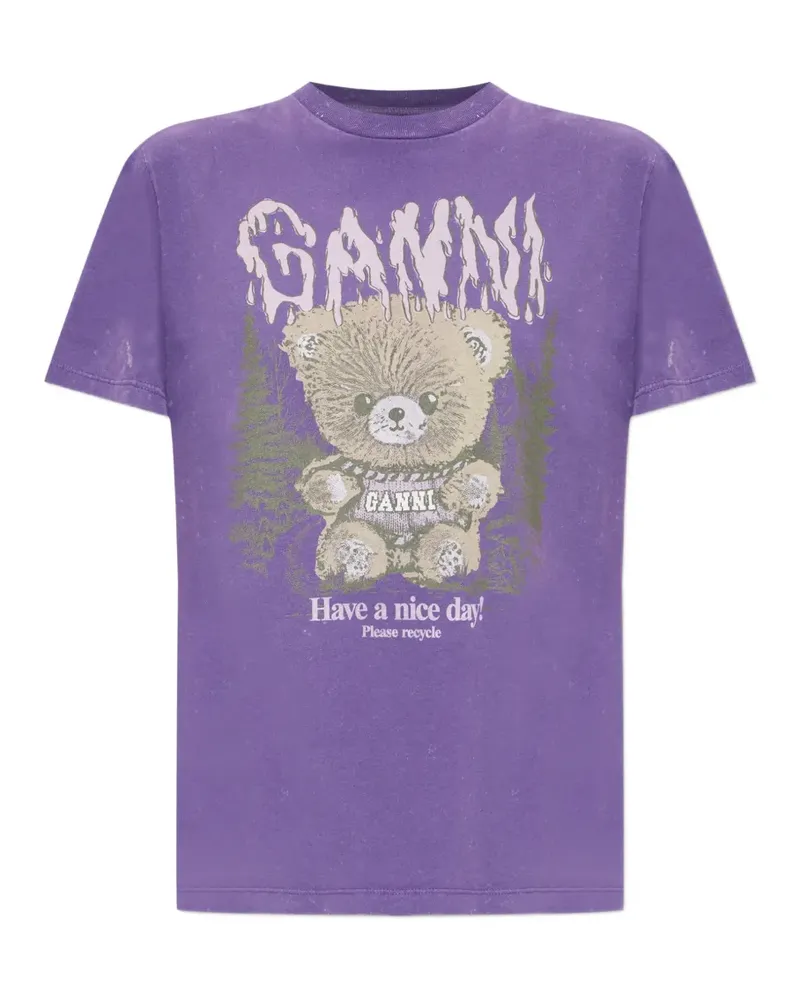 Ganni T-Shirt mit Bären-Print - Violett Violett