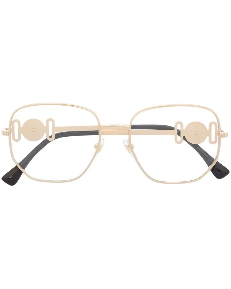 Versace Eckige Brille mit Logo - Gold Gold