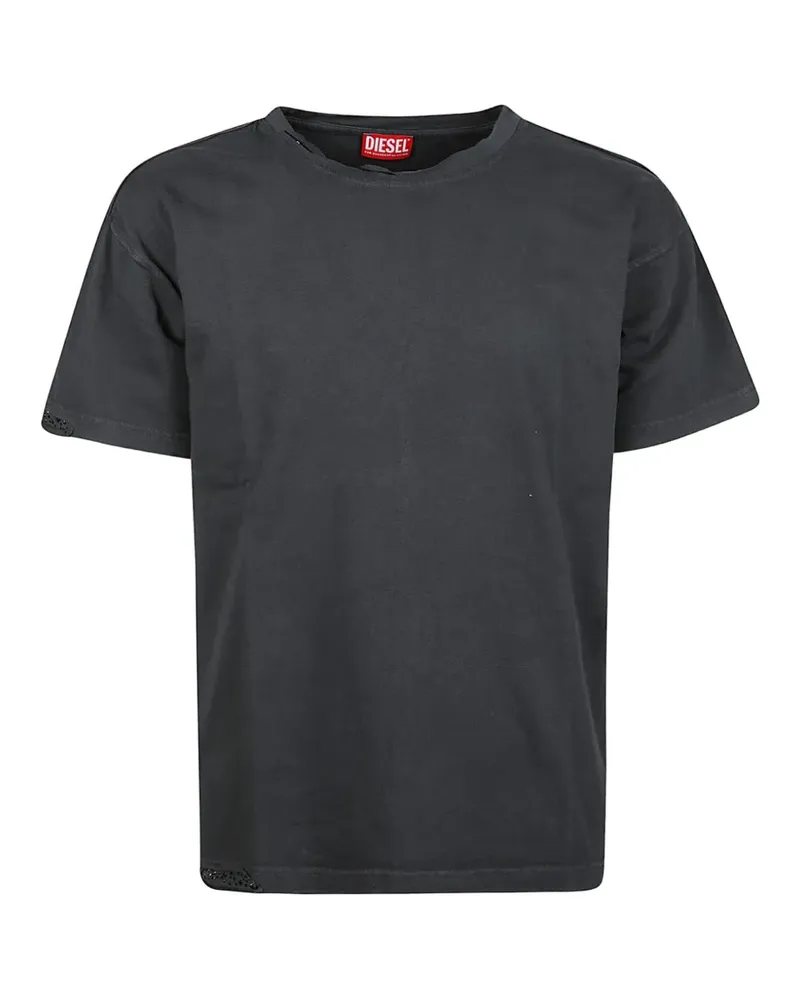 Diesel T-shirt with frayed edges and crystal details - Schwarz Schwarz