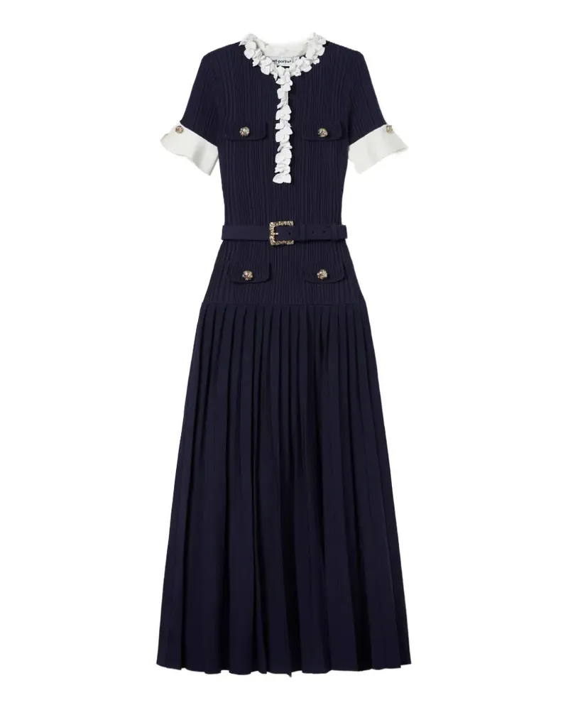 Self-Portrait belted floral-embellished knitted maxi dress - Blau Blau