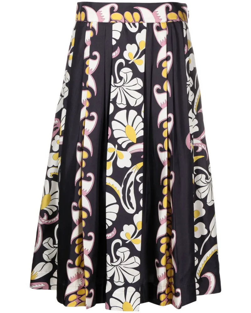 Tory Burch Faltenrock aus Seide mit Blumen-Print - Schwarz Schwarz