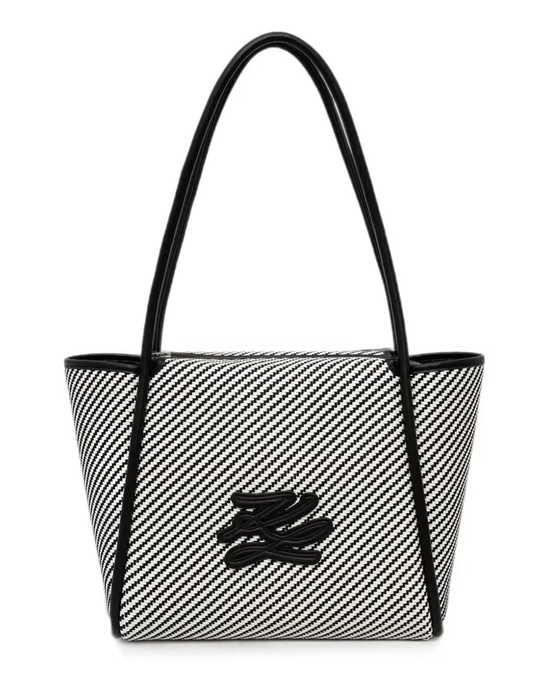 Karl Lagerfeld diagonal-stripe monogram-patch tote bag - Weiß Weiß