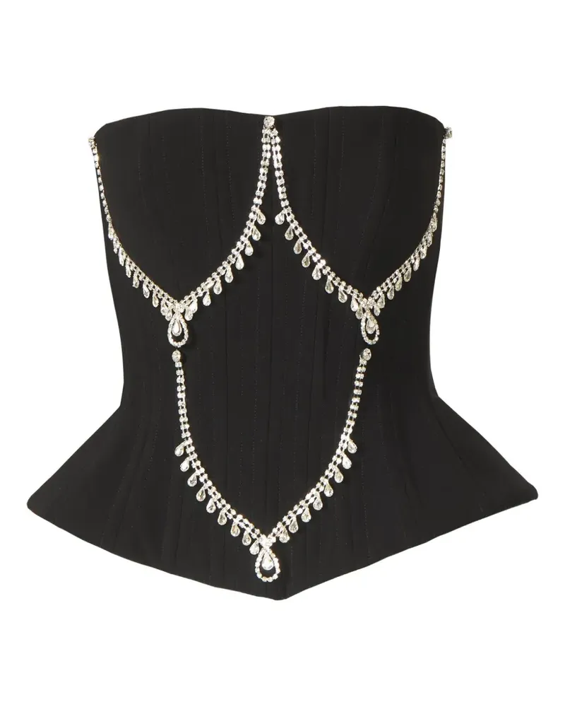 COSTARELLOS Claudette Krepptop mit Kristallverzierung - Schwarz Schwarz