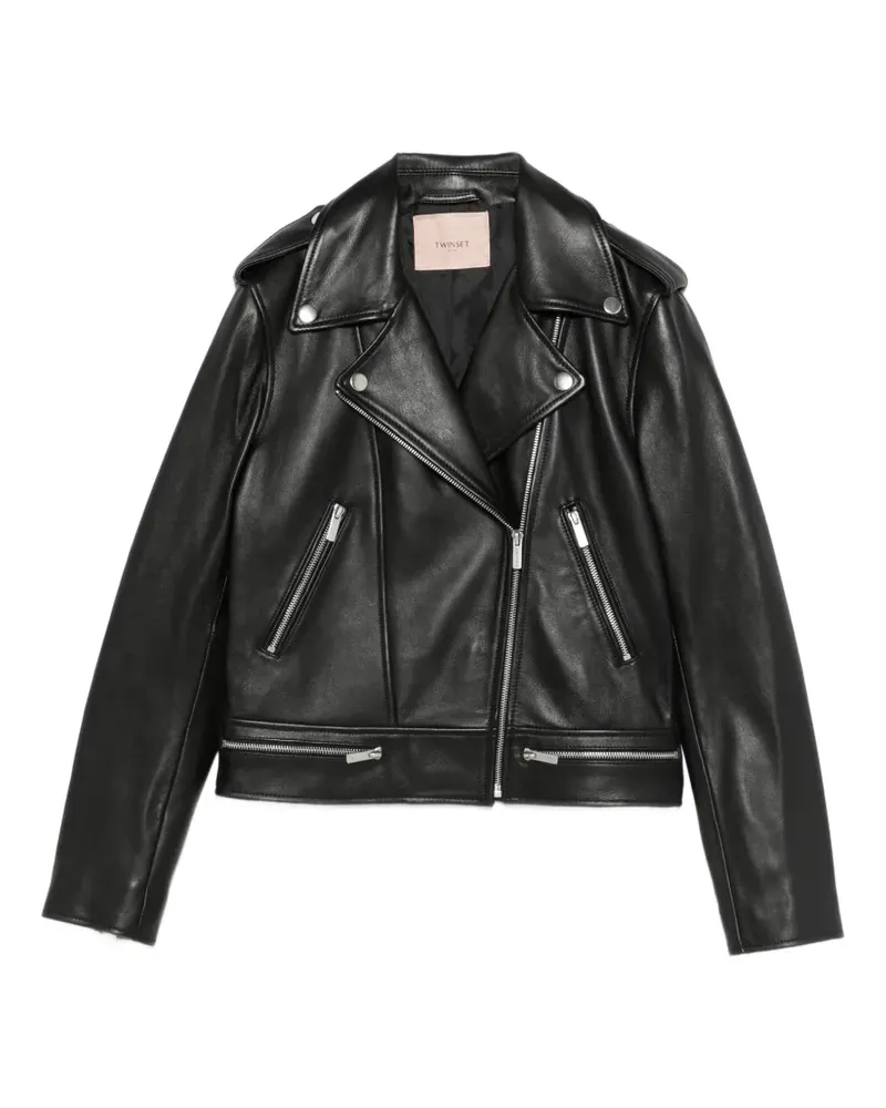 Twin-Set zip-up leather jacket - Schwarz Schwarz