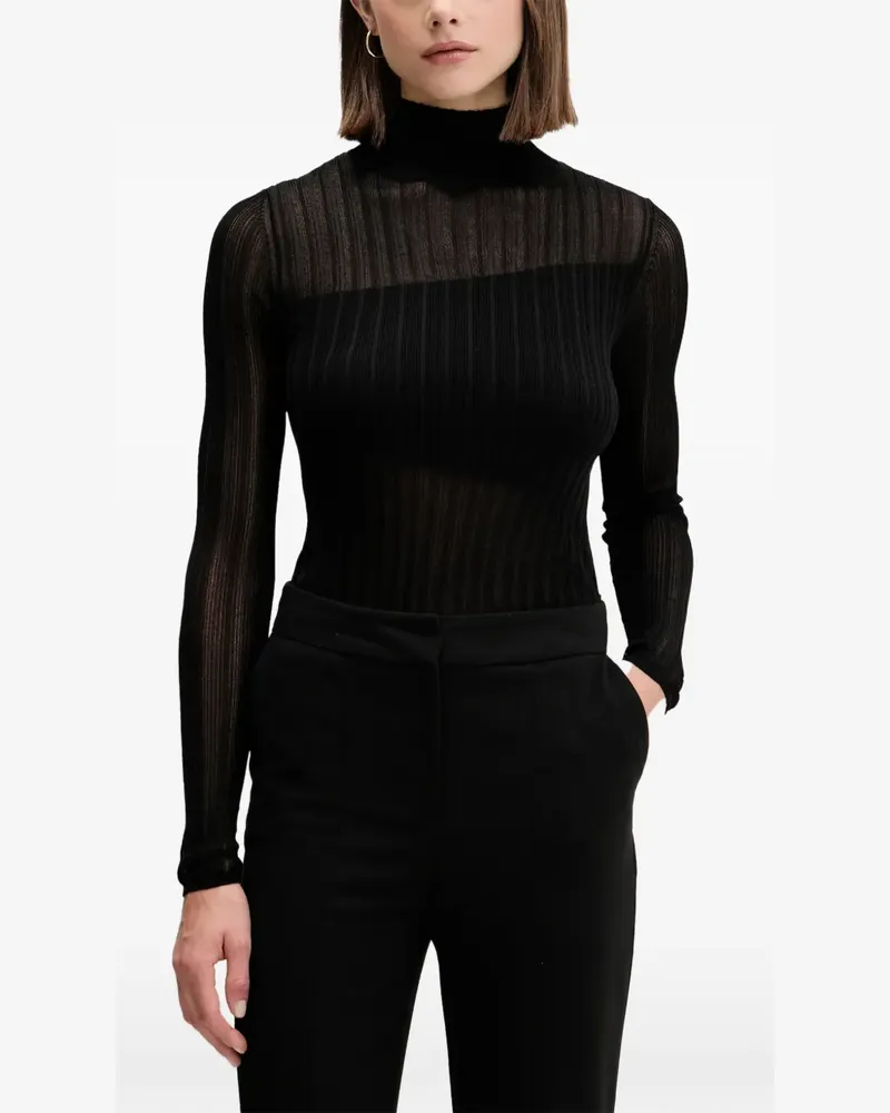 HUGO BOSS Geripptes Sheer-Oberteil - Schwarz Schwarz