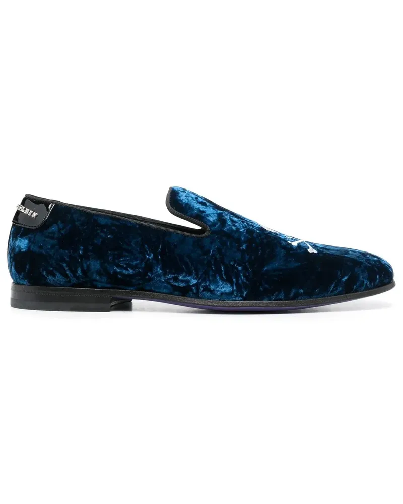 Philipp Plein Slipper mit Totenkopf - Blau Blau