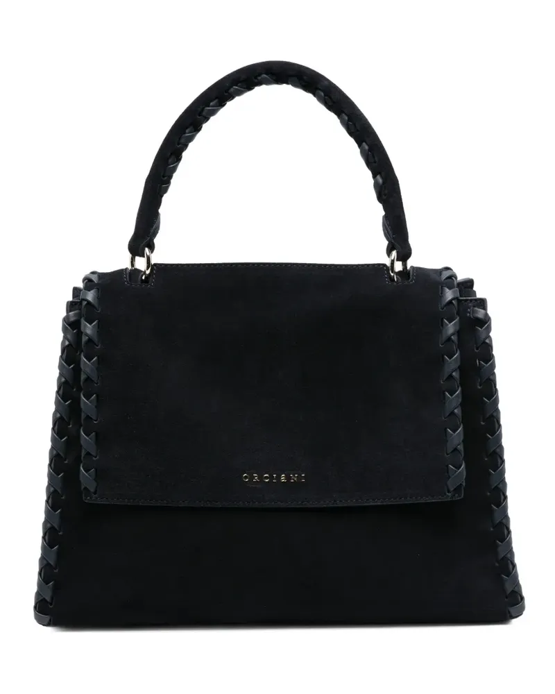 Orciani Tote Bag mit Flechtbesatz - Blau Blau