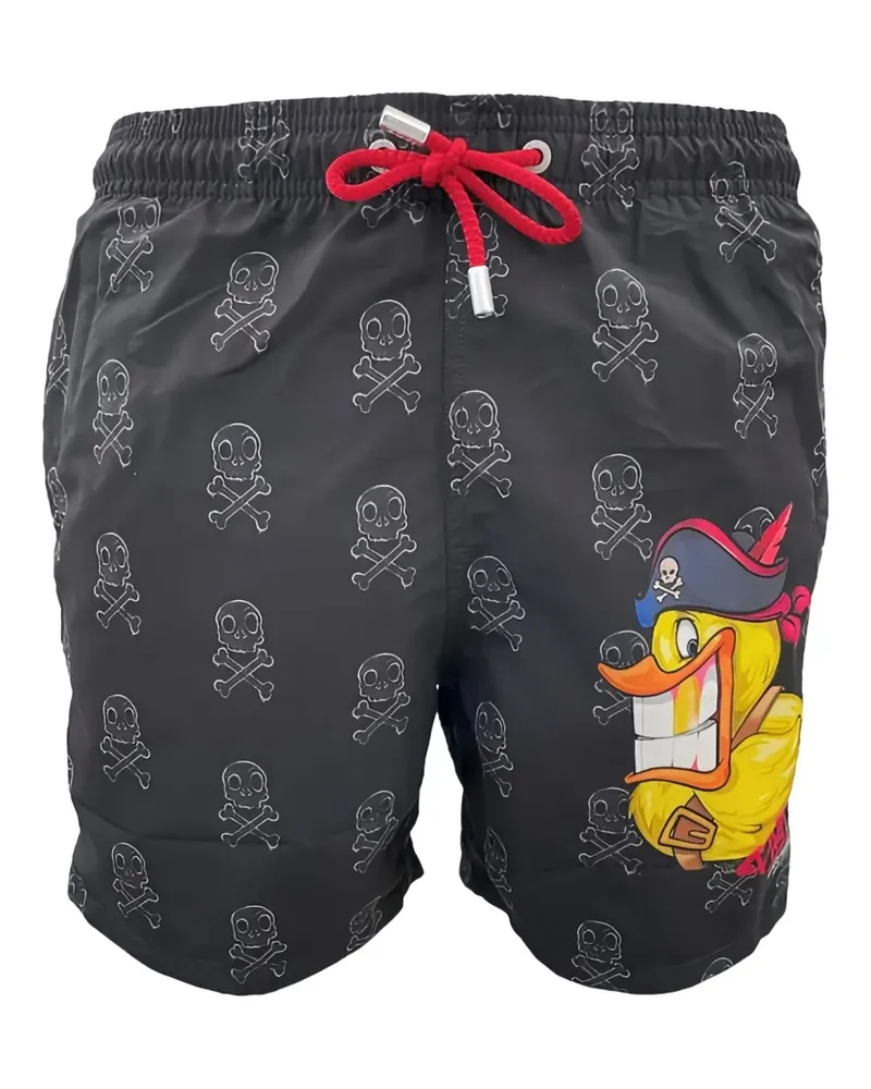 MC2 Saint Barth Badeshorts mit Pirate Duck-Print - Schwarz Schwarz