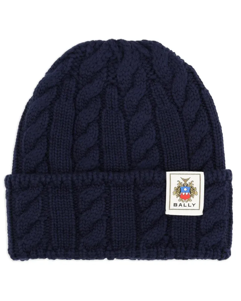 Bally Beanie mit Zopfmuster - Blau Blau