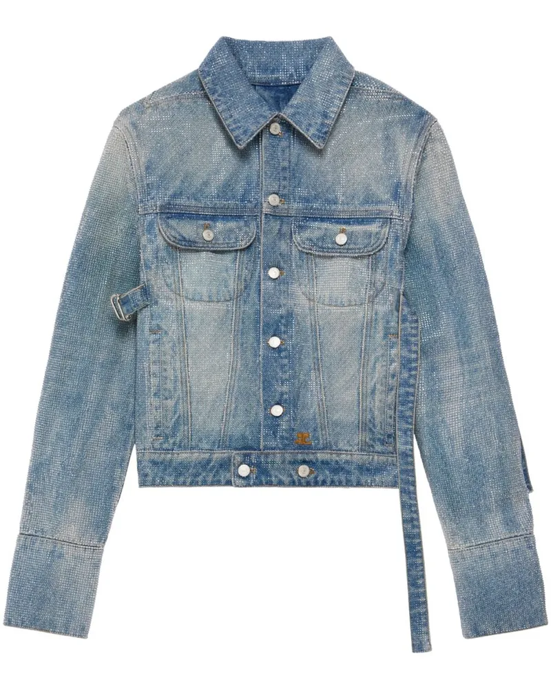 Courrèges Jeansjacke mit Kristallverzierung Blau