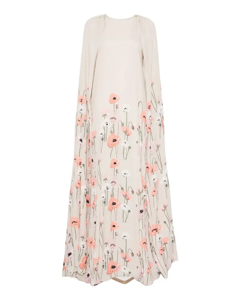 BERNADETTE Minnie poppy-embroidered dress - Nude Nude