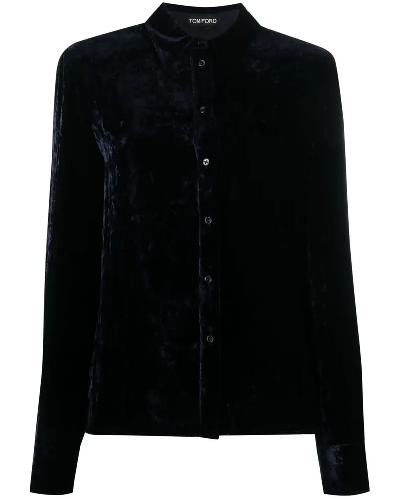 Tom Ford Hemd in Samtoptik - Blau Blau