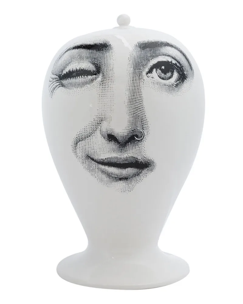 Fornasetti Vase mit Gesichts-Print Weiß