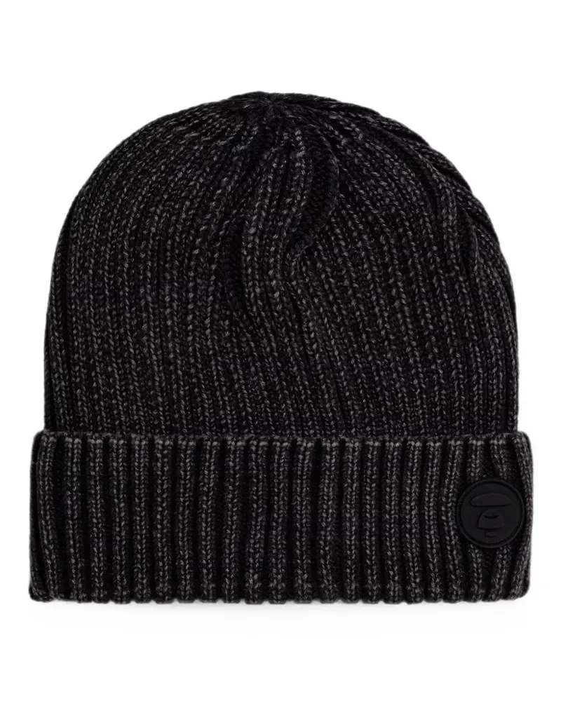 BAPE logo-patch ribbed-knit beanie - Schwarz Schwarz