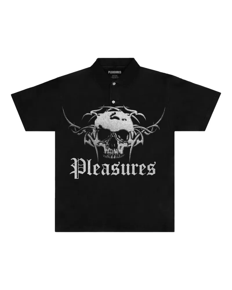 PLEASURES Poloshirt mit Totenkopf-Print - Schwarz Schwarz
