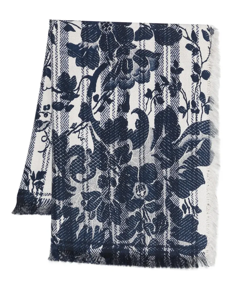 Pierre-Louis Mascia floral-pattern fringe-edge scarf - Blau Blau