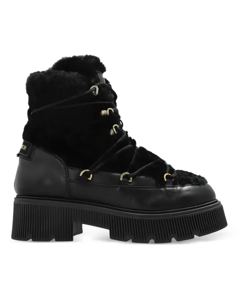 Bogner Stiefeletten mit Pelzeinsatz und Logo-Patch - Schwarz Schwarz