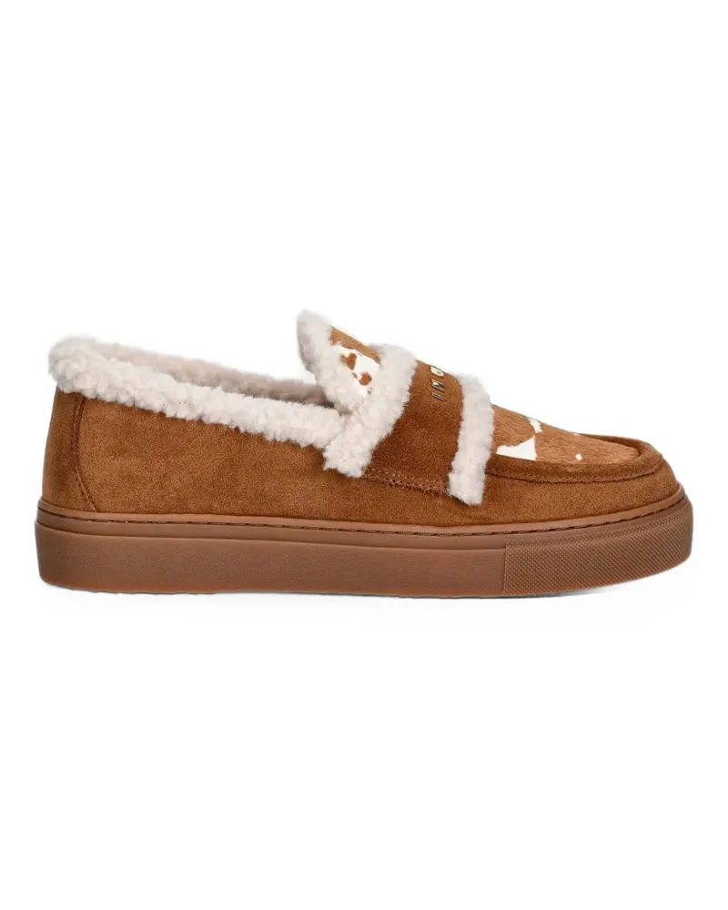 INUIKII shearling-trim cow-print loafers - Braun Braun