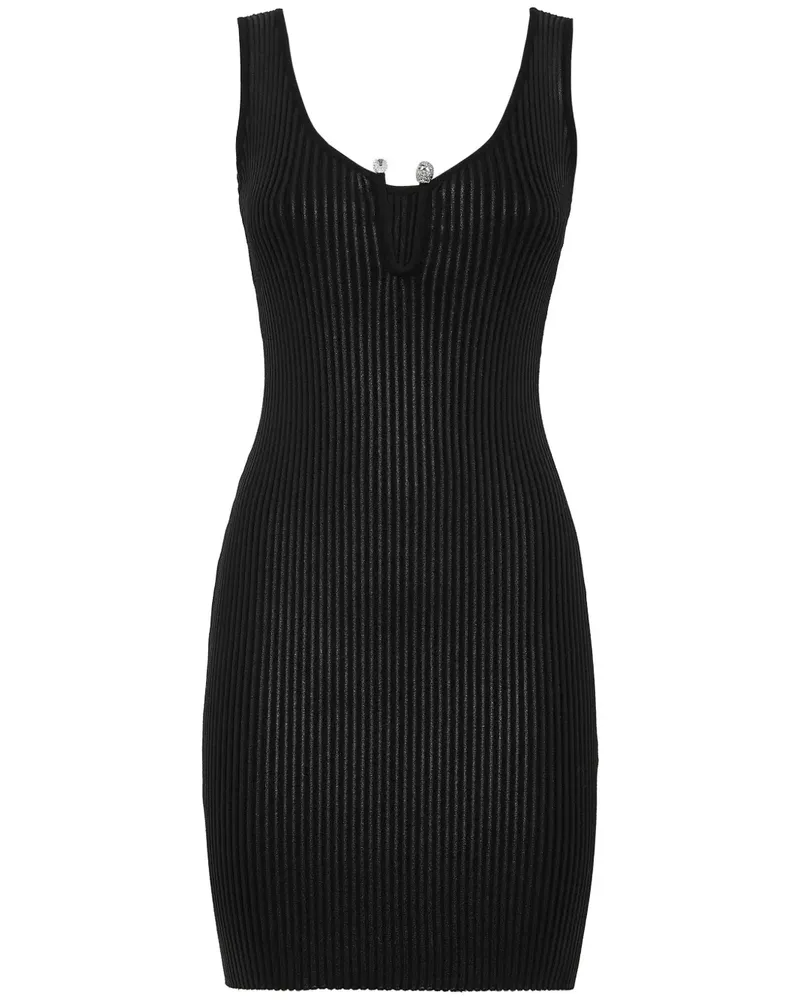 Philipp Plein Beschichtetes Minikleid aus Rippstrick - Schwarz Schwarz