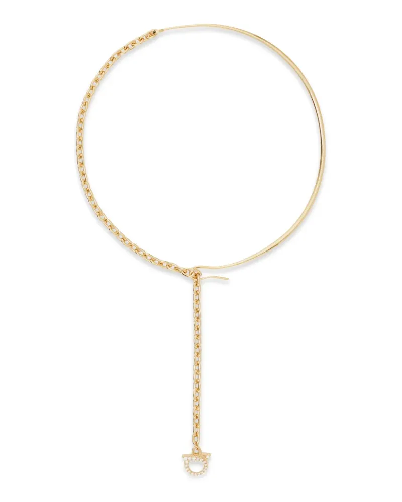 Ferragamo crystal-embellished Gancini necklace - Gold Gold