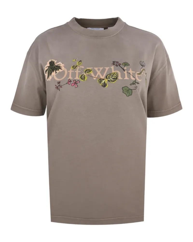 OFF-WHITE floral-print logo T-shirt - Nude Nude