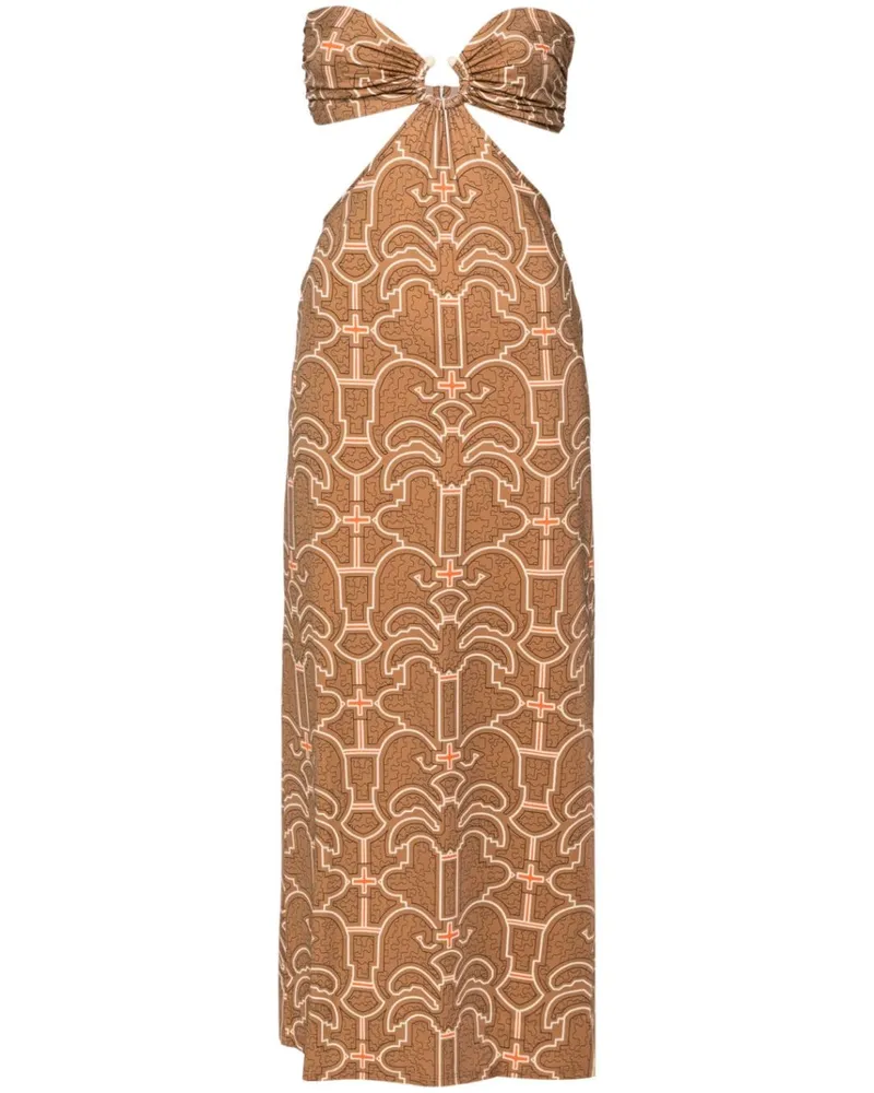 Johanna Ortiz Schulterfreies Jungle Geometry Maxikleid - Braun Braun