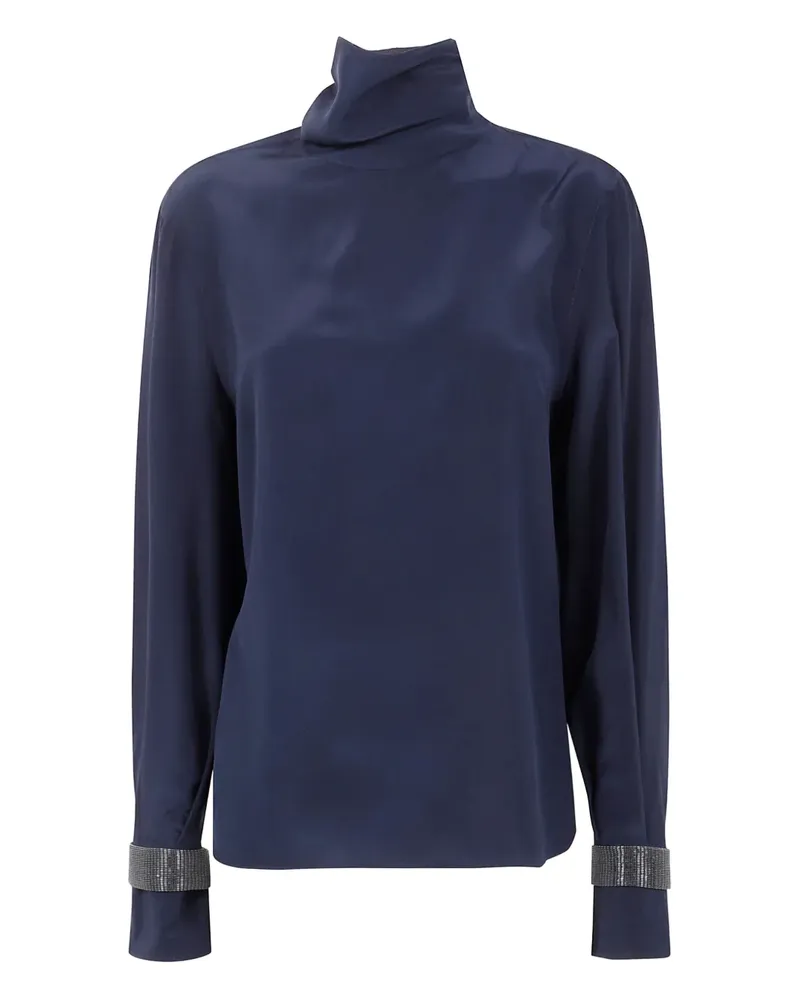 Brunello Cucinelli Verzierte Bluse mit Stehkragen - Blau Blau