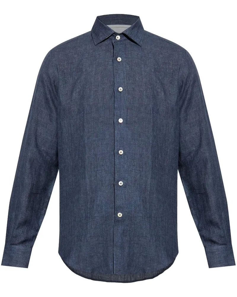 Eleventy Hemd aus Leinen - Blau Blau